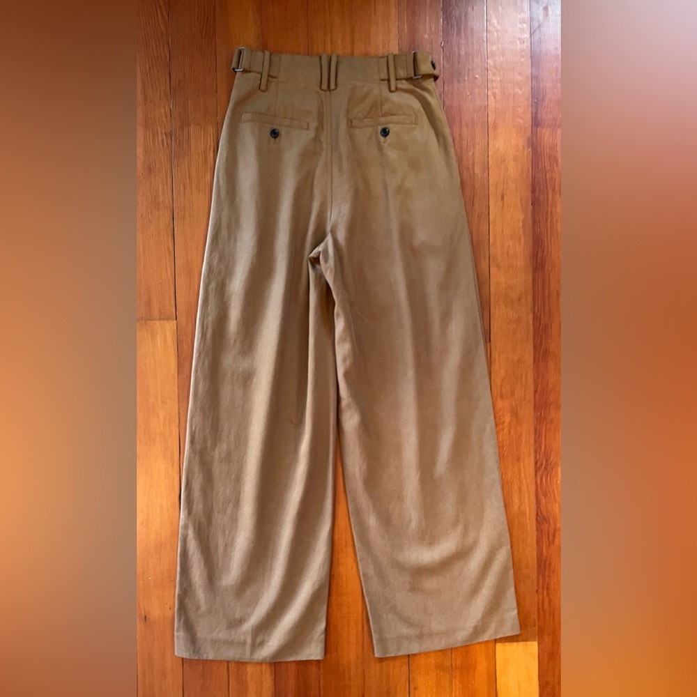 NWOT Madewell Adjustable Waist Wide Leg Tan Camel Pleated Pants - 0 - Picture 6 of 7